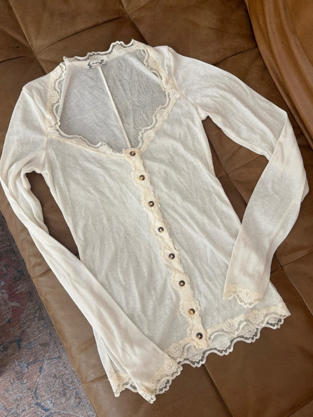 NWOT FREE PEOPLE lace Henley long sleeve